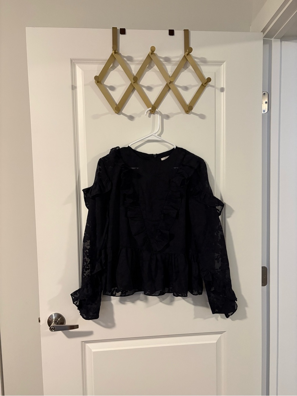 H&M Black Ruffle Lace-Detail Blouse